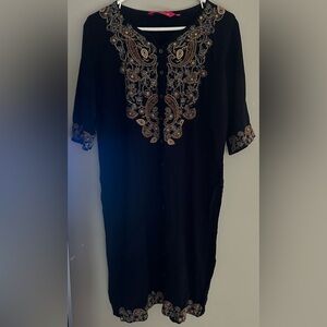 ANUBHUTEE size XL Black Dress with GOLD Embroidery.